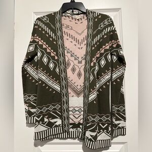 Geometric Cardigan - Pink and Olive Green Small